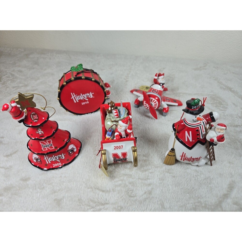 5 Danbury Mint Christmas Ornaments Nebraska Cornhuskers 2005 2007 2008 2010 2011